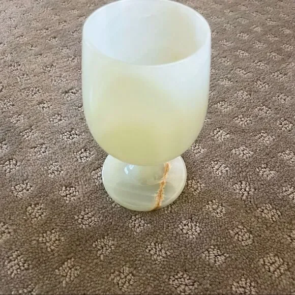 Set of 4 Vintage Green Opal Marble Wine Glasses Goblets - Picture 10 of 15